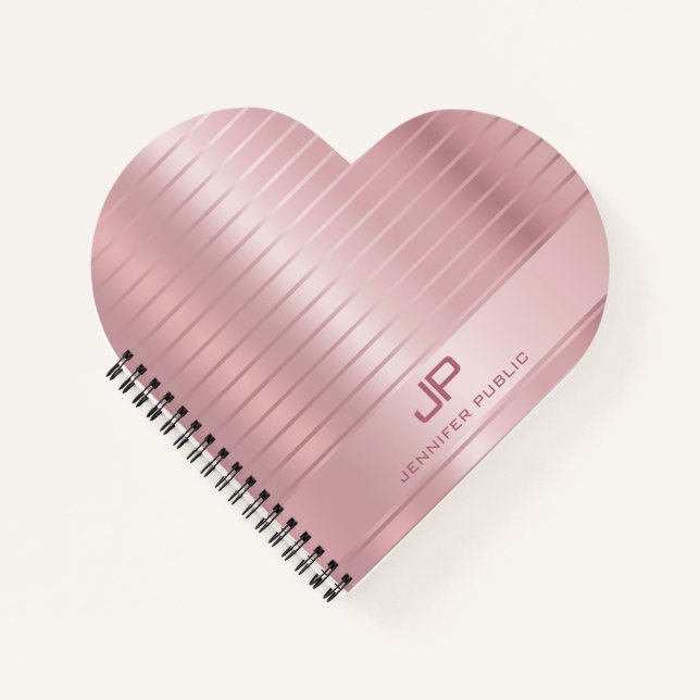 Trendy Elegant Rose Gold Template Monogram Modern Notebook (Front)