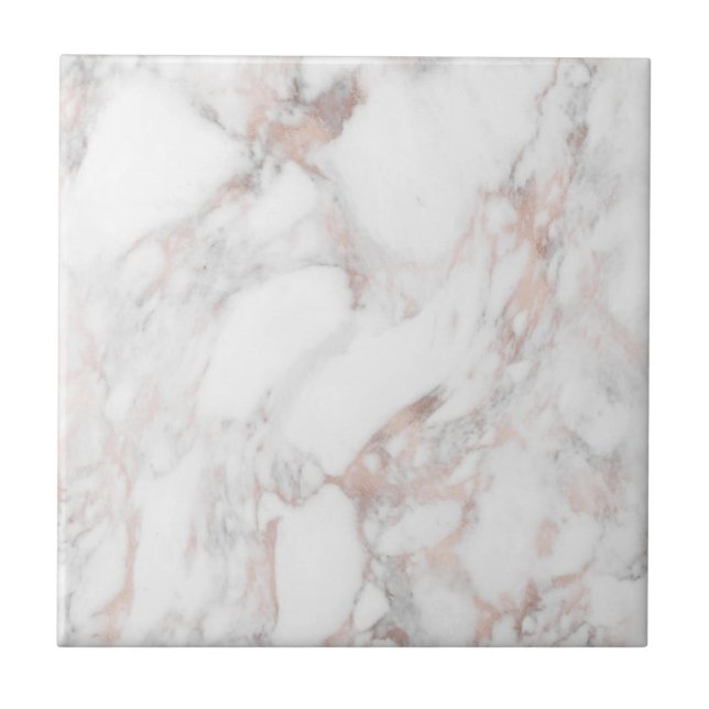 Trendy Elegant Rose Gold White Marble Template Ceramic Tile (Front)