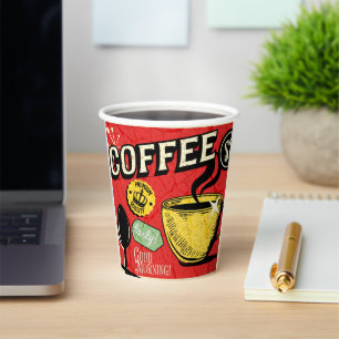 Trendy elegant rustic coffee lovers red paper cups
