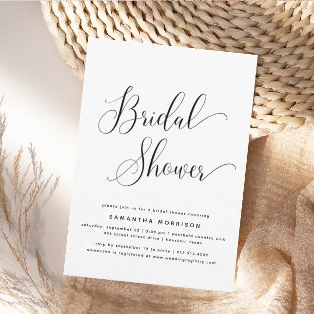 Trendy Elegant Script Black & White Bridal Shower Invitation (Creator Uploaded)