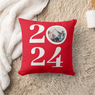 Trendy Elegant Script Happy New Year One Photo Cushion