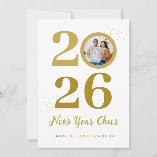 Trendy Elegant Script Happy New Year One Photo Holiday Card (Front)