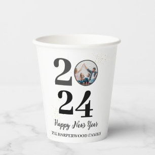 Trendy Elegant Script Happy New Year One Photo Paper Cups