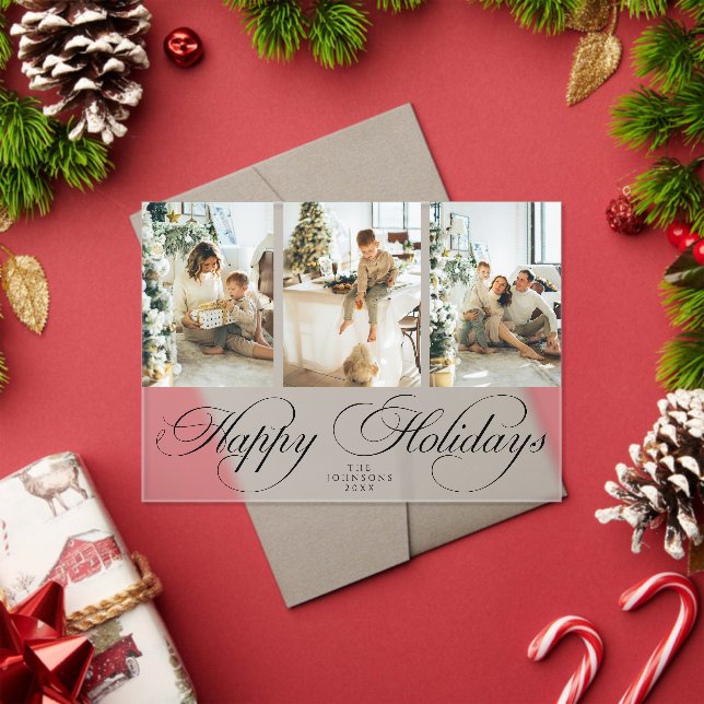 Trendy Elegant Script Photo Collage Christmas Card Acrylic Invitations (Insitu (Holiday))