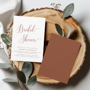 Trendy Elegant Script Terracotta Bridal Shower Invitation