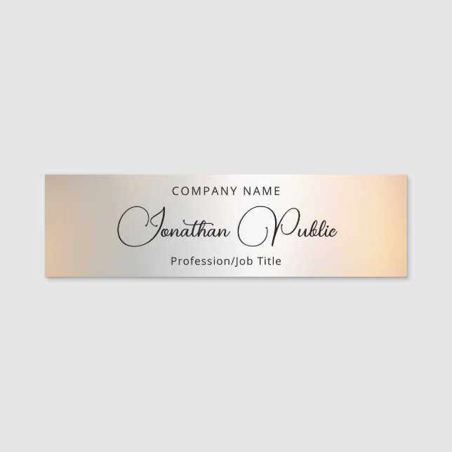 Trendy Elegant Template Handwritten Text Silver Name Tag (Front)