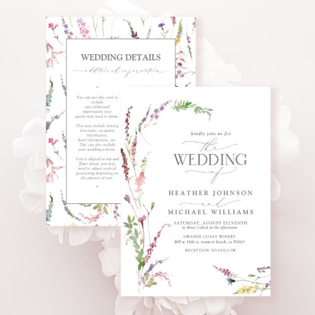Trendy Elegant Wildflower Floral Details Wedding Invitation (Creator Uploaded)
