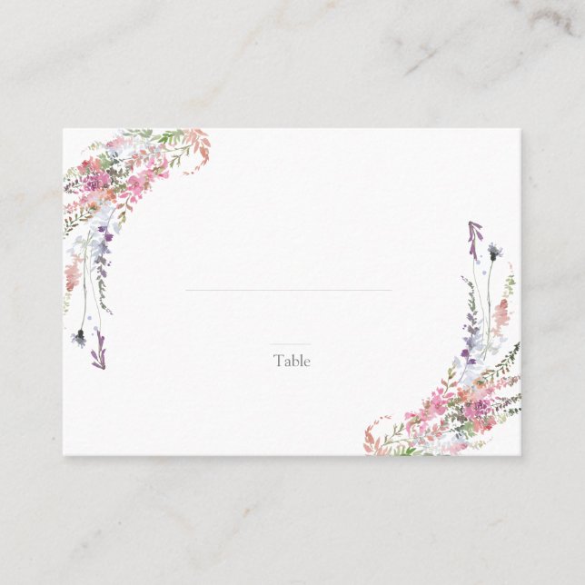 Trendy Elegant Wildflower Floral Wedding Escort Place Card (Front)