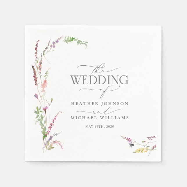 Trendy Elegant Wildflower Floral Wedding Napkin (Front)