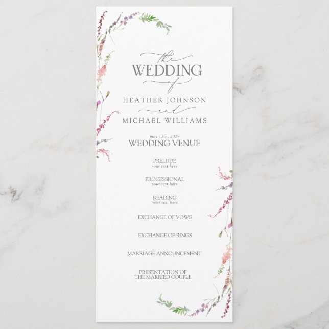 Trendy Elegant Wildflower Floral Wedding Program (Front)