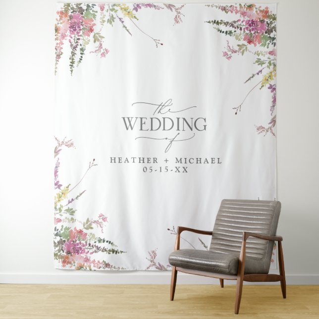 Trendy Elegant Wildflower Floral Wedding Tapestry (In Situ)