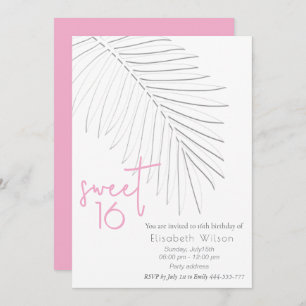 Trendy Embossed palm minimalist  script sweet 16  Invitation