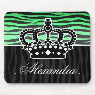 trendy emerald green and black zebra print mouse pad