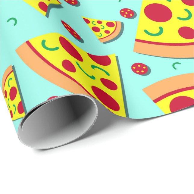 Trendy Emoji Style Pizza Slice Teenage Party Wrapping Paper (Roll Corner)