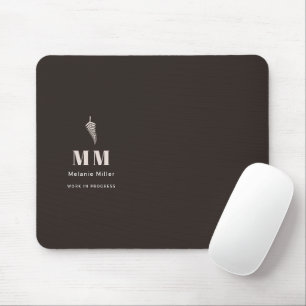 Trendy Espresso Brown Botanical Fern Custom Name Mouse Pad