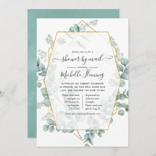 Trendy Eucalyptus Geometric Baby Shower by Mail Invitation