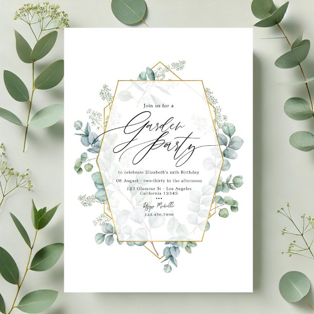 Trendy Eucalyptus Geometric Herbarium Garden Party Invitation (Trendy Eucalyptus Geometric Herbarium Garden Party Invitation)