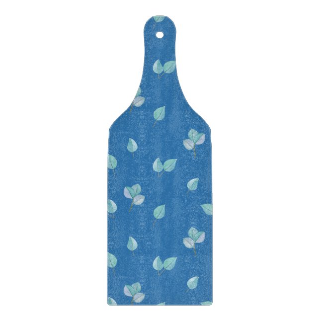 Trendy Eucalyptus Leaves On French Blue  Cutting Board (Front)