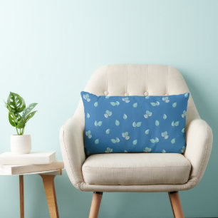 Trendy Eucalyptus Leaves On French Blue Lumbar Cushion