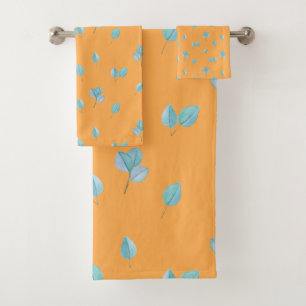 Trendy Eucalyptus Leaves On Marigold  Bath Towel Set