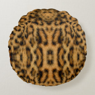 Trendy Exotic Leopard Fur Pattern Animal Print Round Cushion