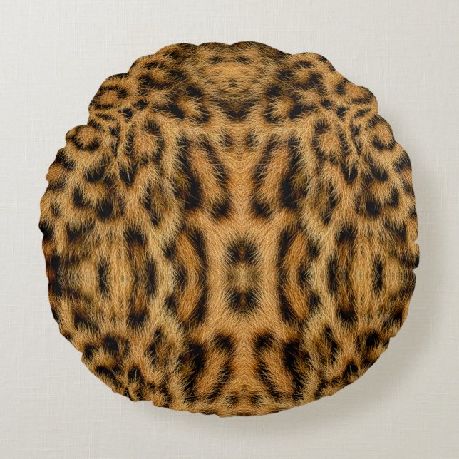 Trendy Exotic Leopard Fur Pattern Animal Print Round Cushion (Front)