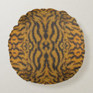 Trendy Exotic Tiger Fur Pattern Animal Print Round Cushion