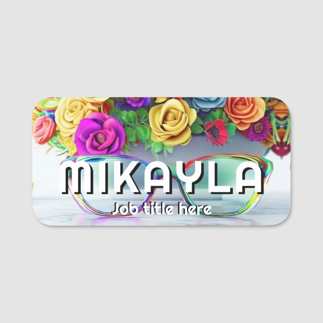Trendy Eyeglasses  and Flowers  Name Tag (Front)