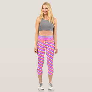 Trendy Faded Distressed Pink Purple Capris Leggins