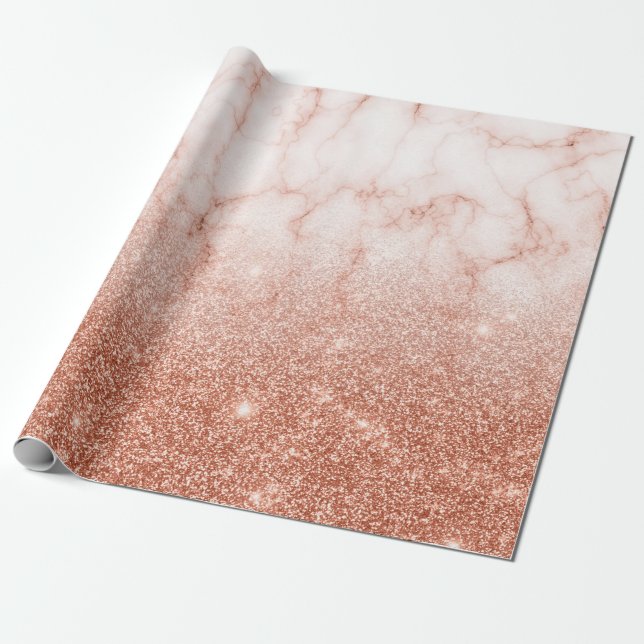 Trendy Fading Ombre Glitter Rose Gold Marble Wrapping Paper (Unrolled)