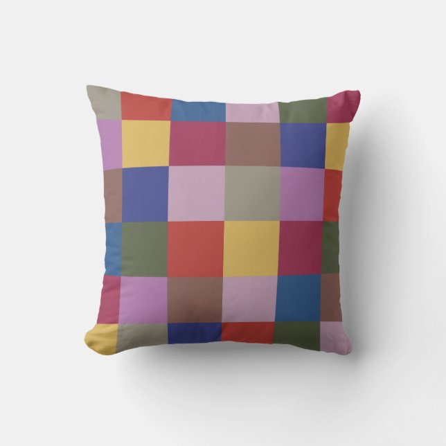 Trendy Fall and WInter Multicolor Squares Pillow (Front)