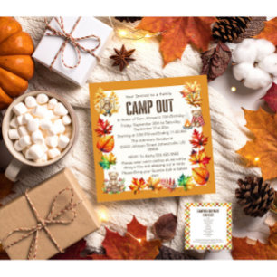 Trendy Fall Camp Out Birthday Party Invitation