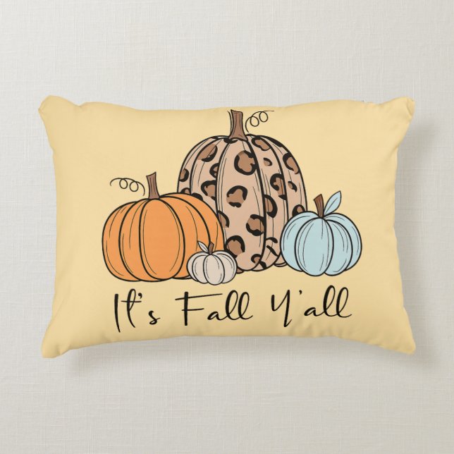 Trendy Fall Pumpkin | “It’s Fall Y’all” Quote Decorative Cushion (Front)