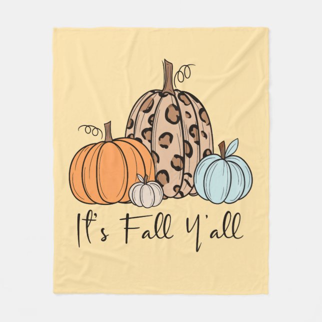 Trendy Fall Pumpkin | “It’s Fall Y’all” Quote Fleece Blanket (Front)