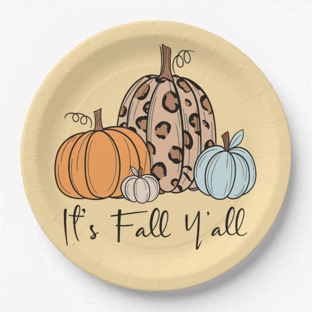 Trendy Fall Pumpkin | “It’s Fall Y’all” Quote Paper Plate (Front)