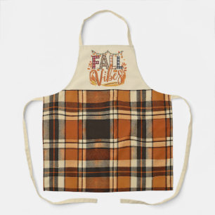 Trendy Fall Vibes Burnt Orange Plaid Print Autumn Apron