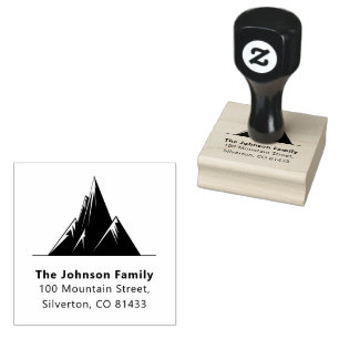 Trendy Family Name Text Mountain Return Address Rubber Stamp