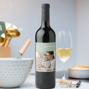 Trendy Family Photo   Green Happy Blessed Easter  Wine Label