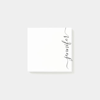 Trendy Fancy Script Name, Personalised Black White Post-it Notes