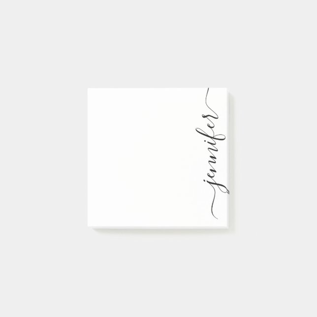 Trendy Fancy Script Name, Personalised Black White Post-it Notes (Front)