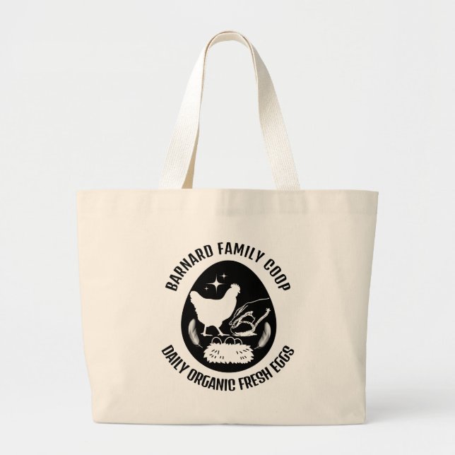 Trendy Farmhouse Organic Fresh Eggs Chicken Gift  Large Tote Bag (Front)