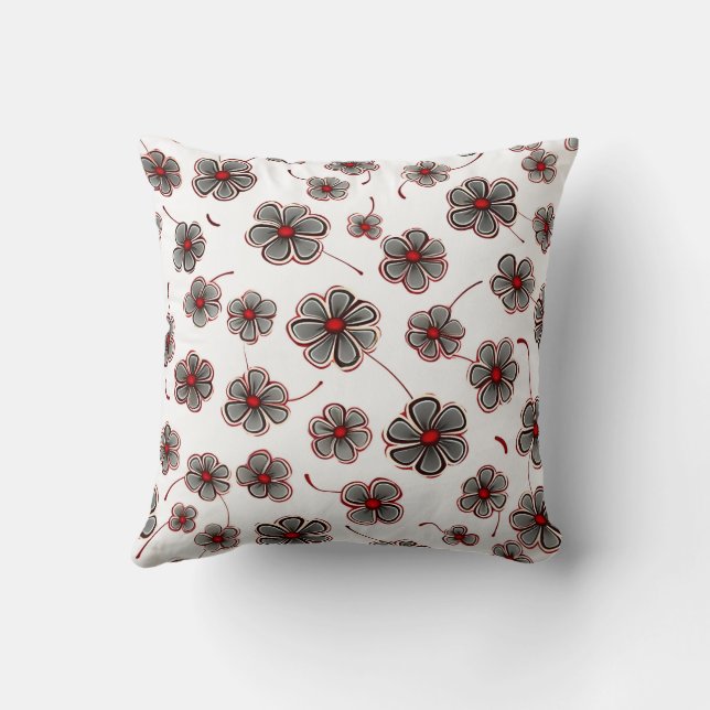 Trendy Farmhouse Stylish Girly Floral Red Grey Cushion (Back)