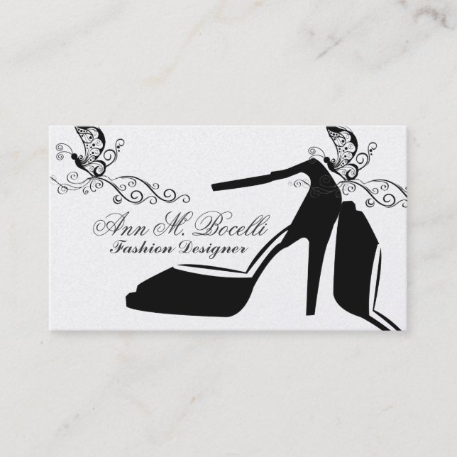 Trendy Fashion Butterfly Chic Shoe high  Couture Business Card (Front)