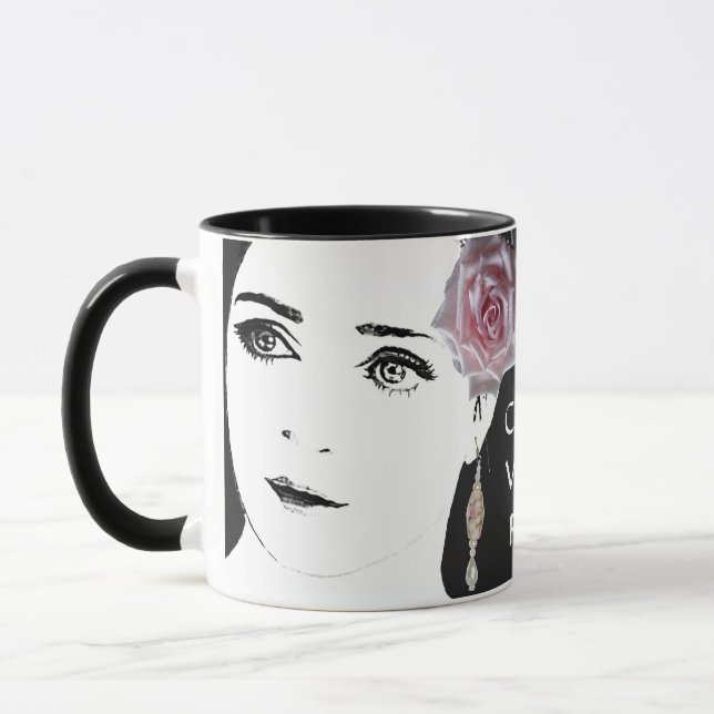 Trendy fashion illustration floral pink rose fun   mug (Left)