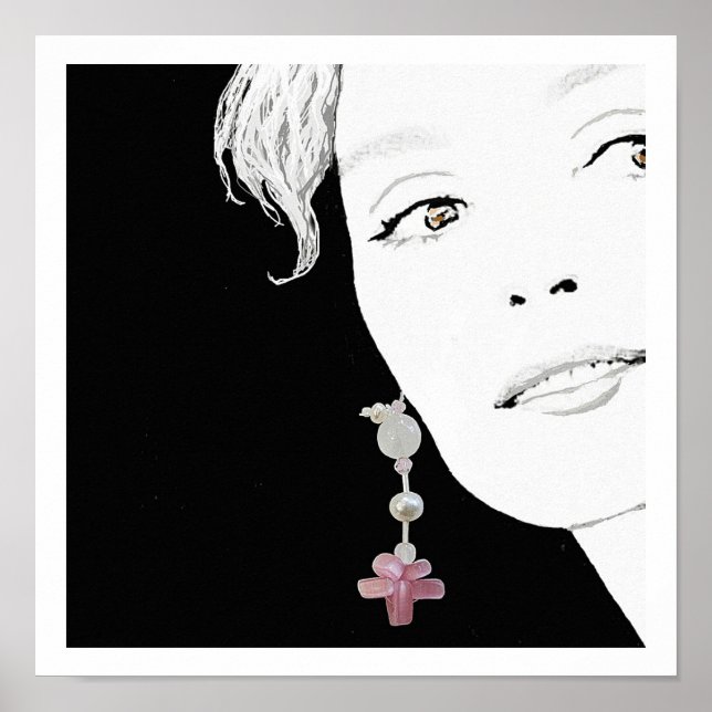 Trendy fashion illustration girl in pearl earring  poster (Front)