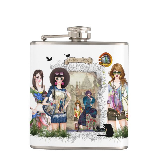 Trendy Fashion Models Hip Flask (Front)