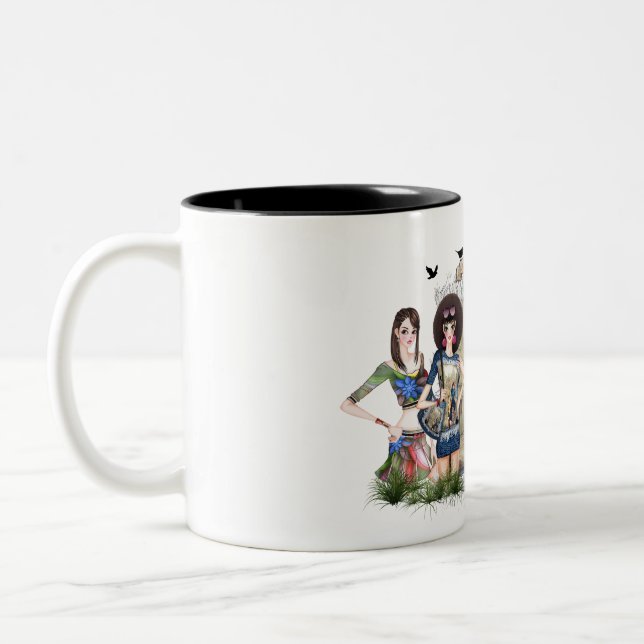 Trendy Fashion Models Two-Tone Coffee Mug (Left)