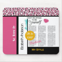 Trendy Fashion Newsprint Pink Leopard and Name