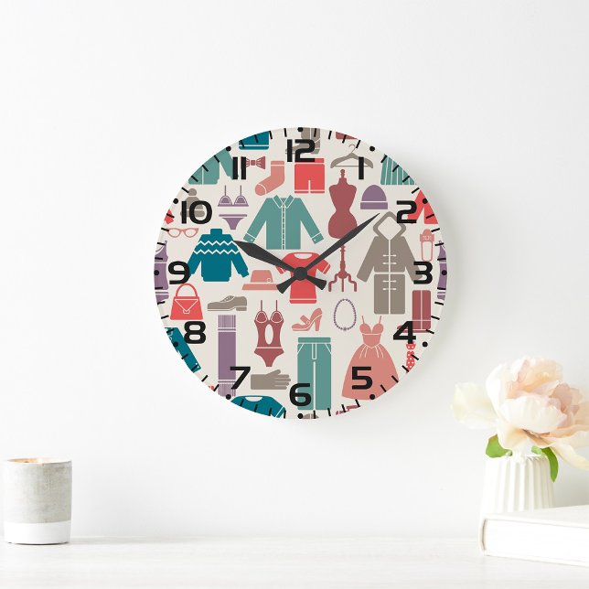 Trendy Fashion Pattern Stylish Clothing Graphic  Large Clock (Creator Uploaded)