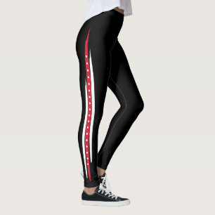 Trendy Fashion Side Stripe Red White Dots Leggings